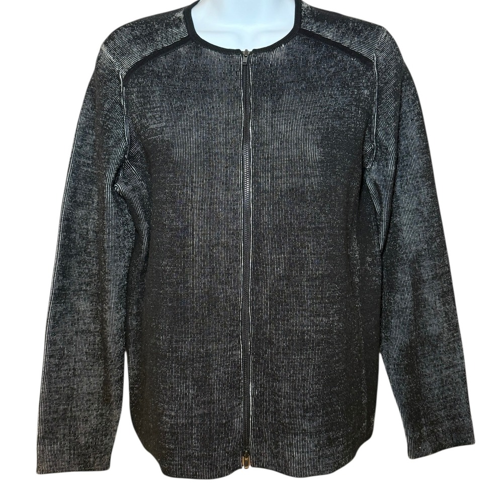 EILEEN FISHER Womens Petite Small Silk Blend Black Full Zip Jacket Ribbed‎
